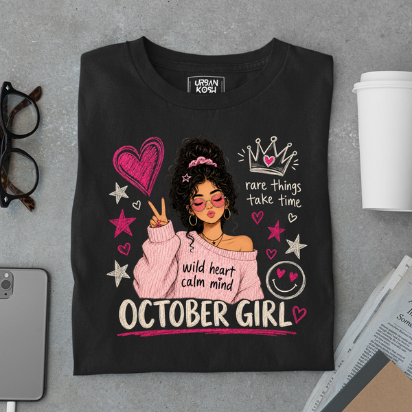 Wild Heart Calm Mind October Girl Exclusive Premium Birthday T-shirt for Women