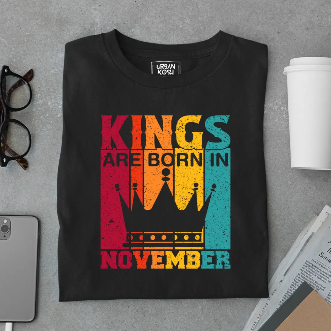 Vintage Kings are Born in November Limited Edition Premium Birthday T-Shirt