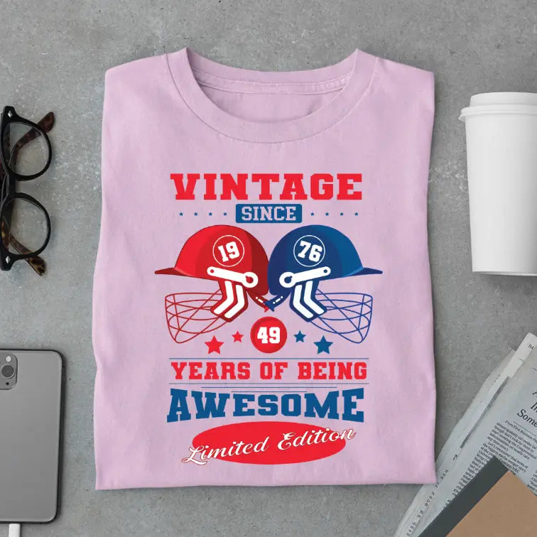 Vintage 1976 Limited Edition Retro Cricket Helmet T-Shirt – Premium Birthday Gift