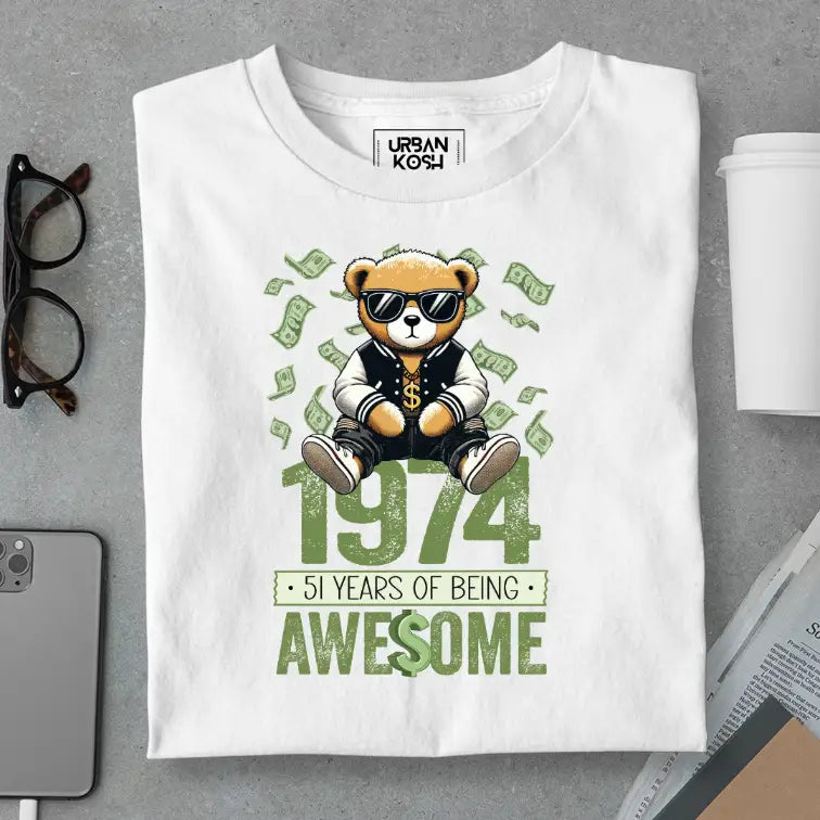 Teddy 1974, 51 Years of Being Awesome Premium Birthday T-Shirt