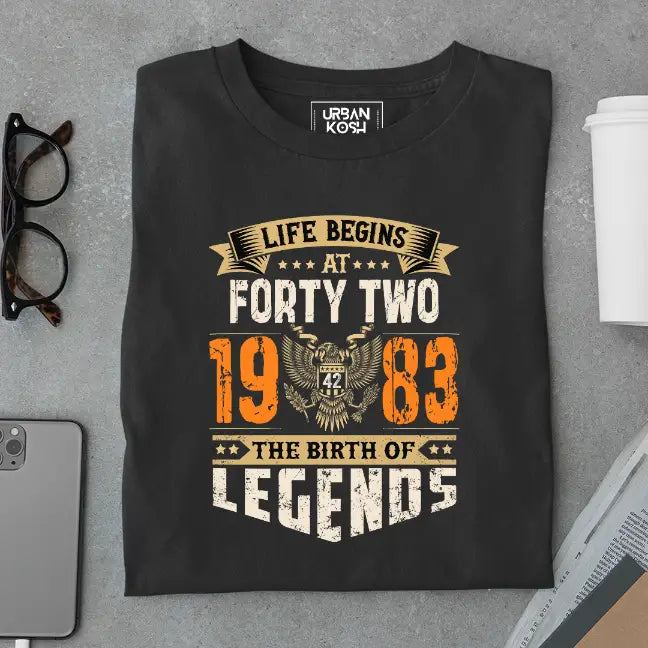 Life Begins at 42, The Birth of Legends Premium Unisex Birthday T-shirt