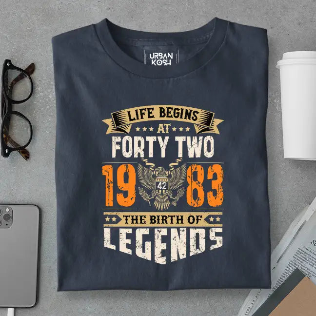 Life Begins at 42, The Birth of Legends Premium Unisex Birthday T-shirt