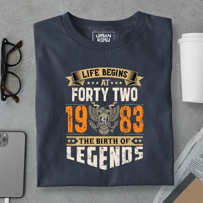 Life Begins at 42, The Birth of Legends Premium Unisex Birthday T-shirt