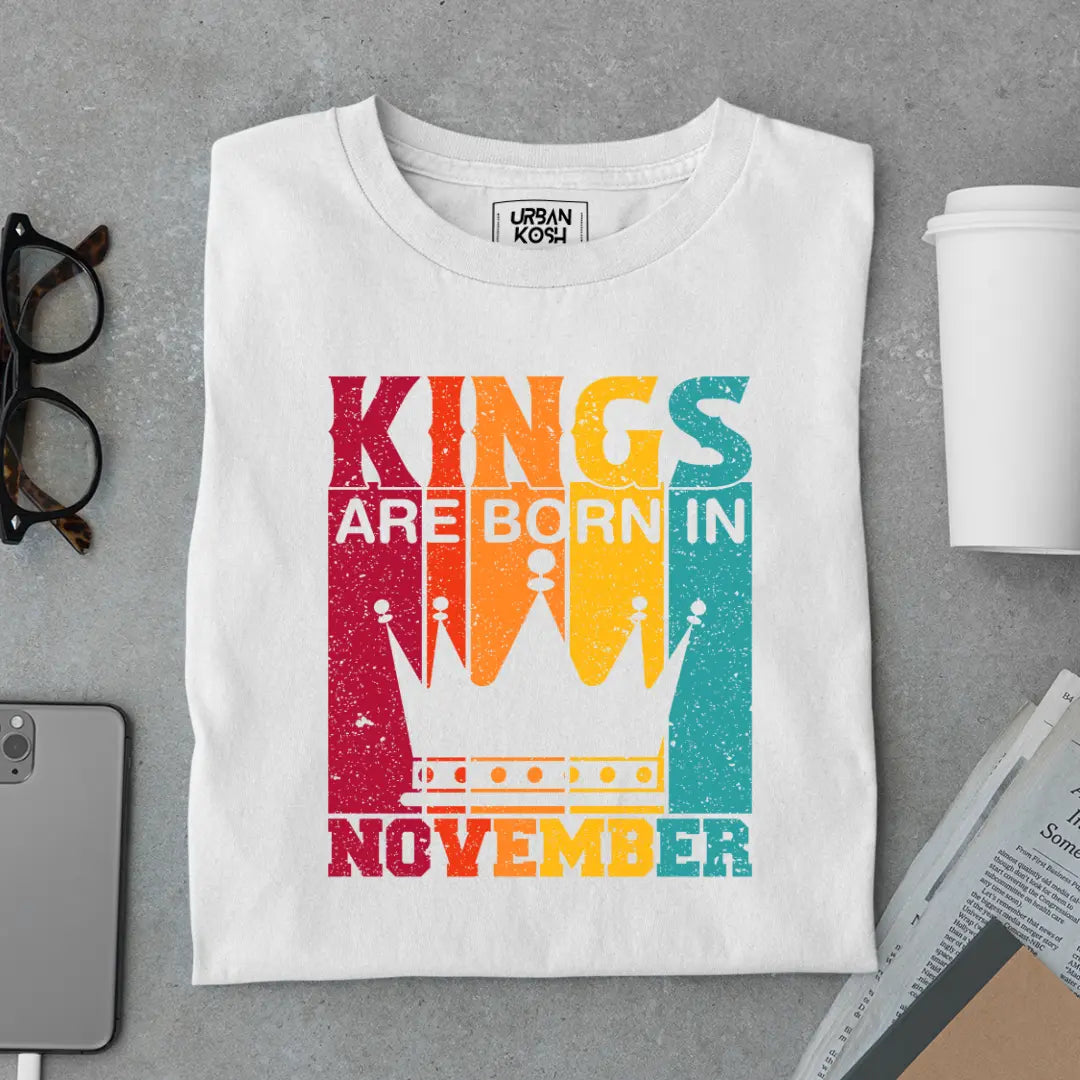 Vintage Kings are Born in November Limited Edition Premium Birthday T-Shirt