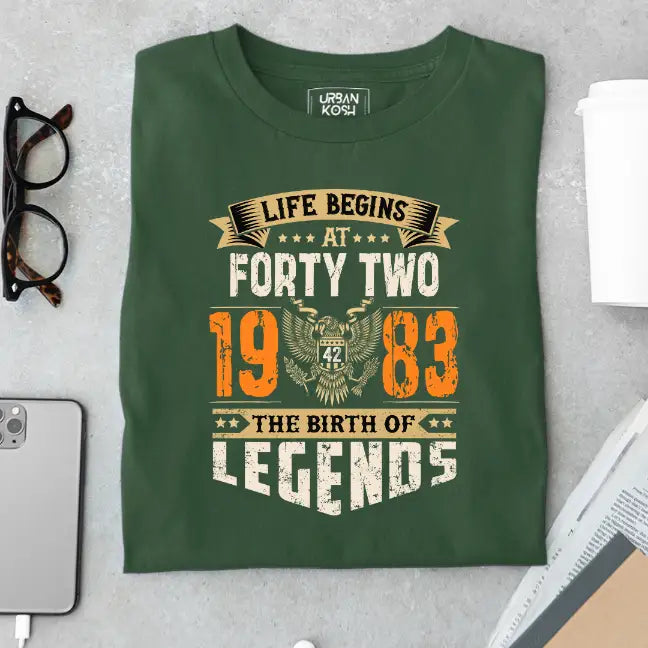 Life Begins at 42, The Birth of Legends Premium Unisex Birthday T-shirt