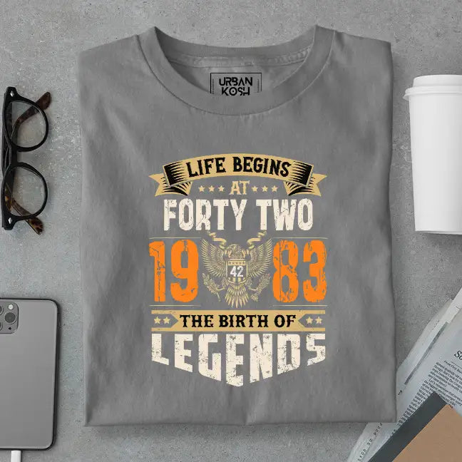 Life Begins at 42, The Birth of Legends Premium Unisex Birthday T-shirt
