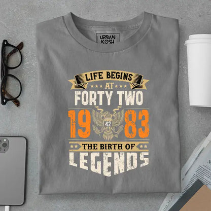 Life Begins at 42, The Birth of Legends Premium Unisex Birthday T-shirt