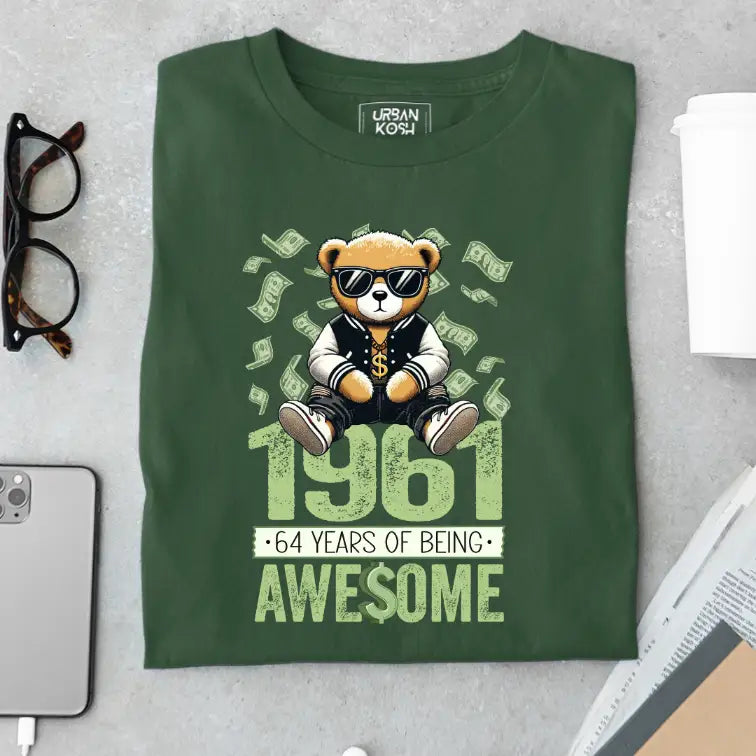 Teddy 1961, 64 Years of Being Awesome Premium Birthday T-Shirt