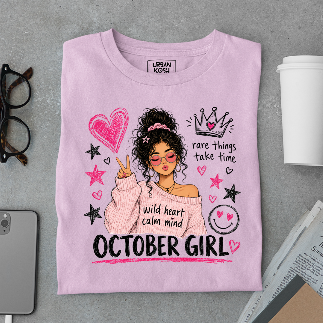 Wild Heart Calm Mind October Girl Exclusive Premium Birthday T-shirt for Women