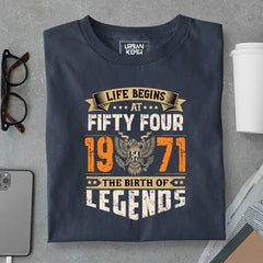 Life Begins at 54, The Birth of Legends Premium Unisex Birthday T-shirt