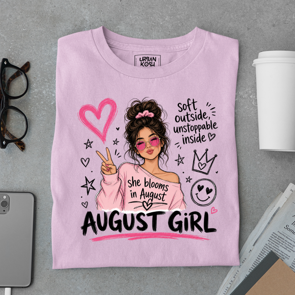 She Blooms in August Exclusive Premium Birthday T-shirt for August Girl