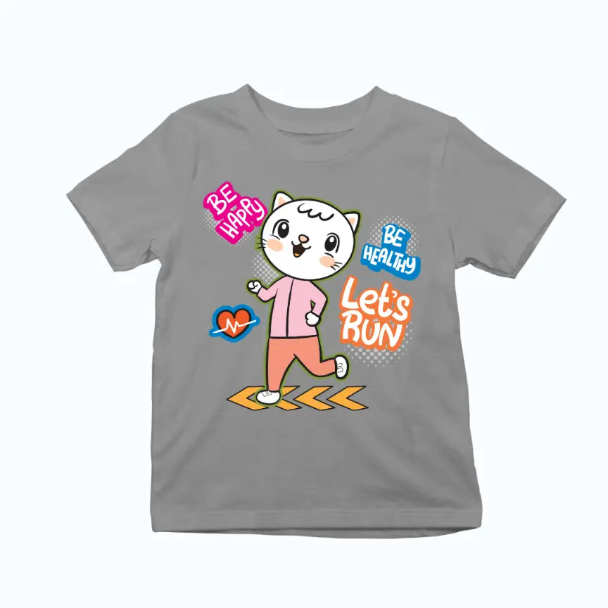 Happy Healthy Jogging Cat Exclusive T-shirt for Kids