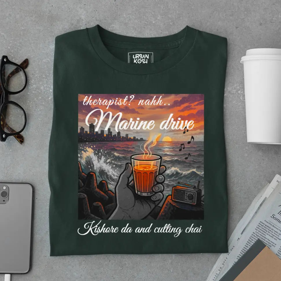 "Marine Drive, Kishore Da & Cutting Chai" – Premium Nostalgia T-Shirt
