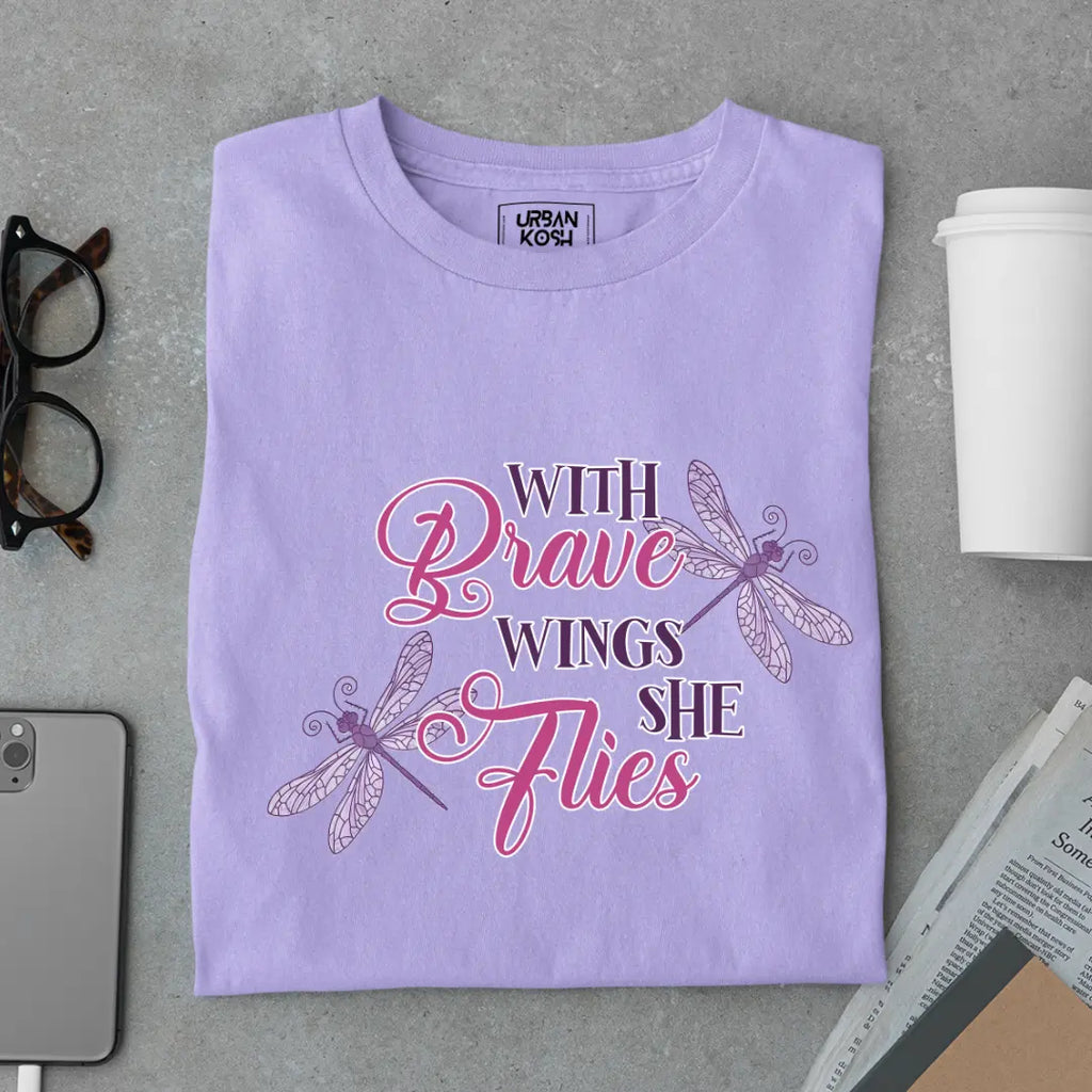 With Brave Wings She Flies Premium Butterfly T-Shirt for Women