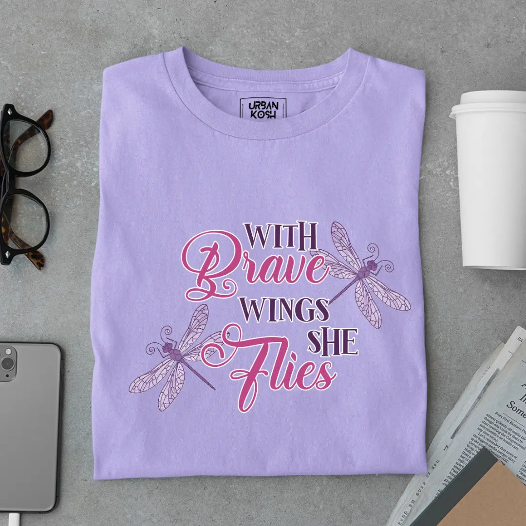 With Brave Wings She Flies Premium Butterfly T-Shirt for Women