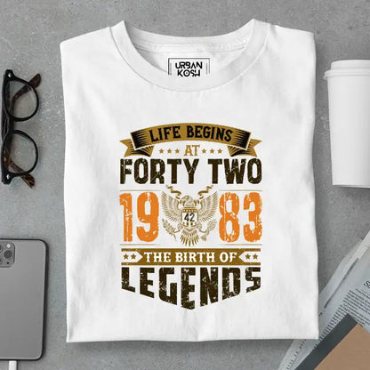 Life Begins at 42, The Birth of Legends Premium Unisex Birthday T-shirt