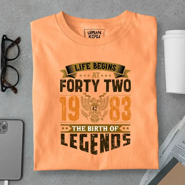 Life Begins at 42, The Birth of Legends Premium Unisex Birthday T-shirt