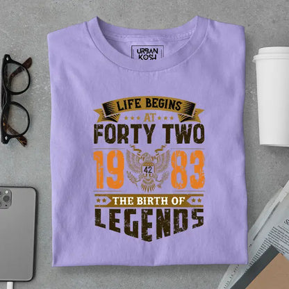 Life Begins at 42, The Birth of Legends Premium Unisex Birthday T-shirt