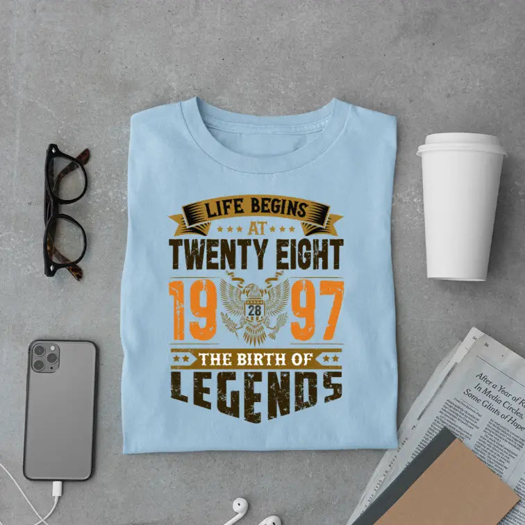 Life Begins at 28, The Birth of Legends Premium Unisex Birthday T-shirt