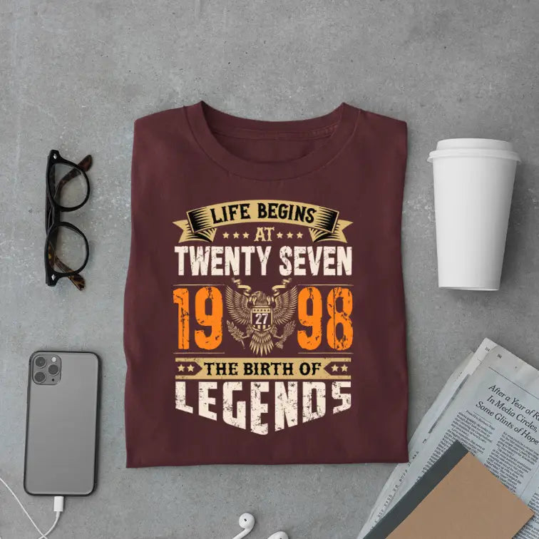 Life Begins at 27, The Birth of Legends Premium Unisex Birthday T-shirt