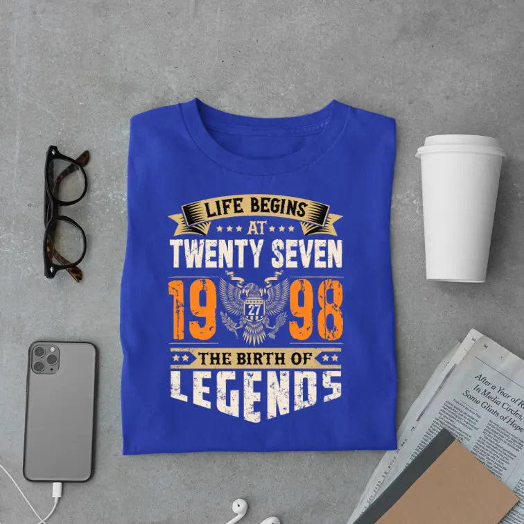 Life Begins at 27, The Birth of Legends Premium Unisex Birthday T-shirt