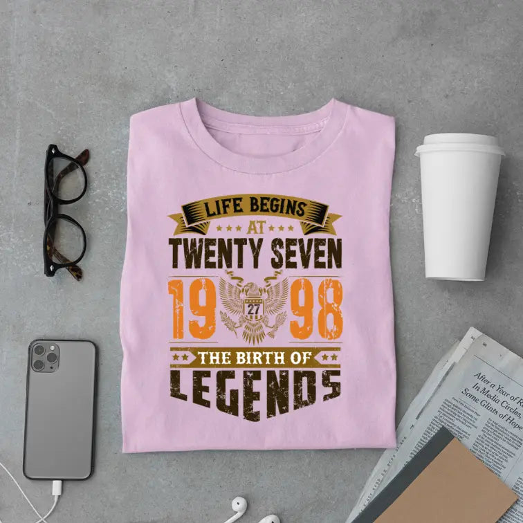 Life Begins at 27, The Birth of Legends Premium Unisex Birthday T-shirt