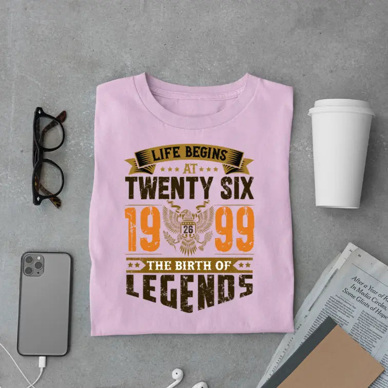 Life Begins at 26, The Birth of Legends Premium Unisex Birthday T-shirt