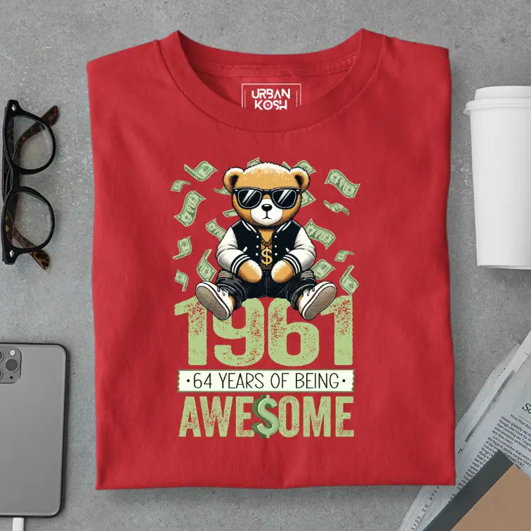 Teddy 1961, 64 Years of Being Awesome Premium Birthday T-Shirt