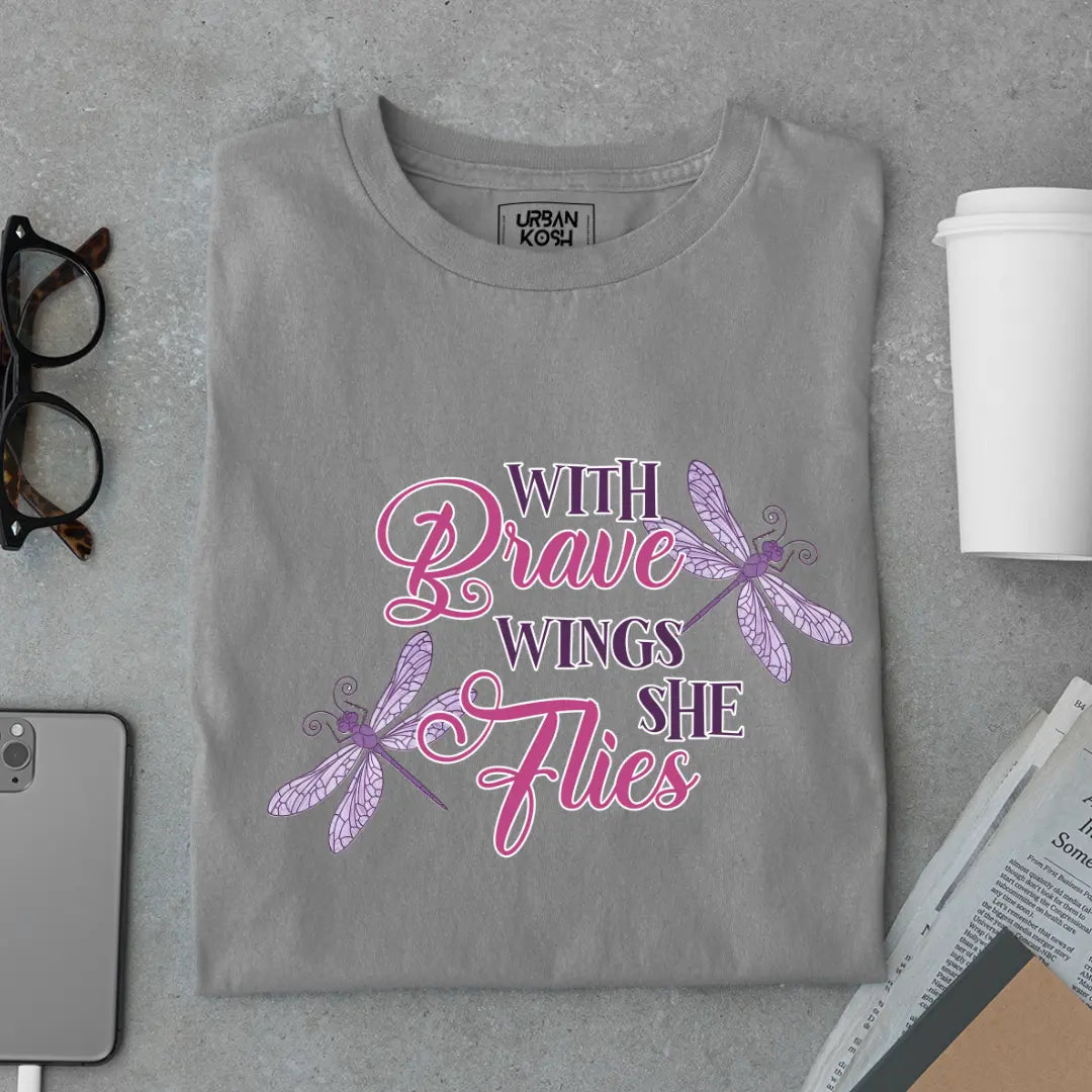 With Brave Wings She Flies Premium Butterfly T-Shirt for Women