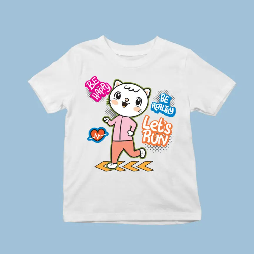 Happy Healthy Jogging Cat Exclusive T-shirt for Kids