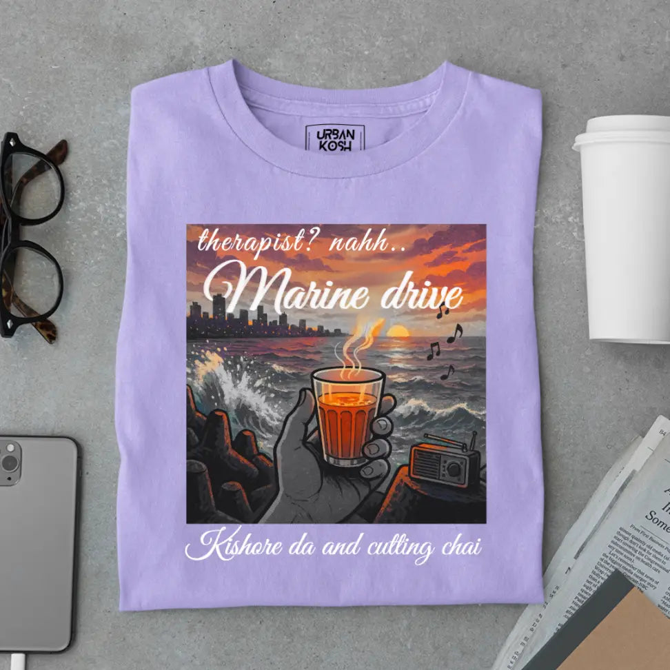 "Marine Drive, Kishore Da & Cutting Chai" – Premium Nostalgia T-Shirt