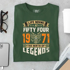 Life Begins at 54, The Birth of Legends Premium Unisex Birthday T-shirt