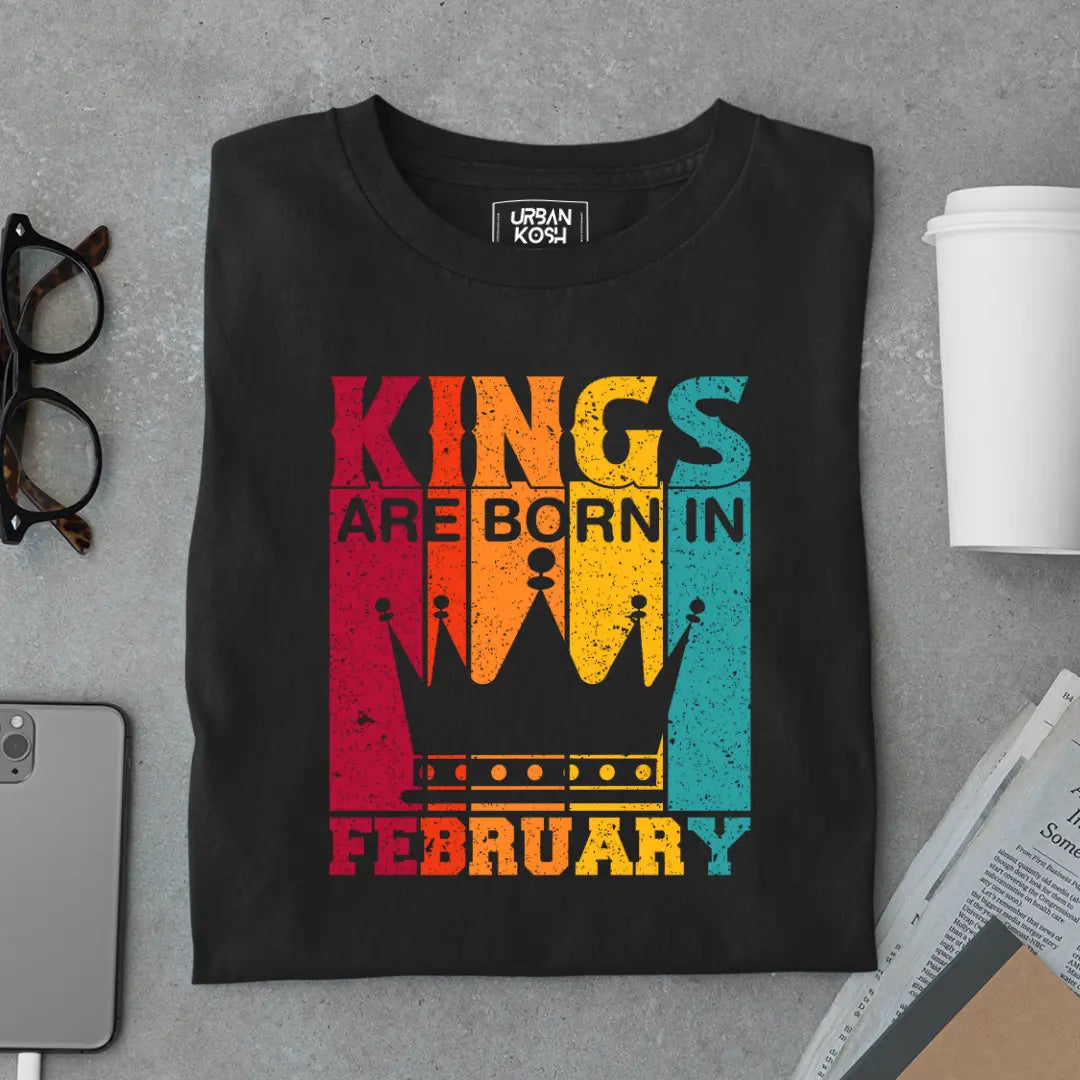 Vintage Kings are Born in February Limited Edition Premium Birthday T-Shirt