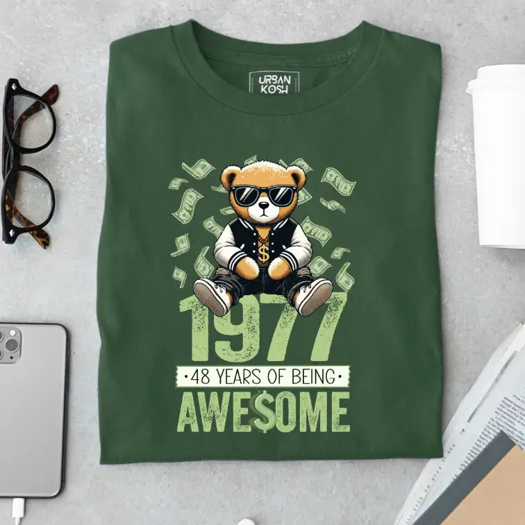 Teddy 1977, 48 Years of Being Awesome Premium Birthday T-Shirt