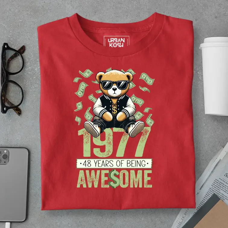 Teddy 1977, 48 Years of Being Awesome Premium Birthday T-Shirt