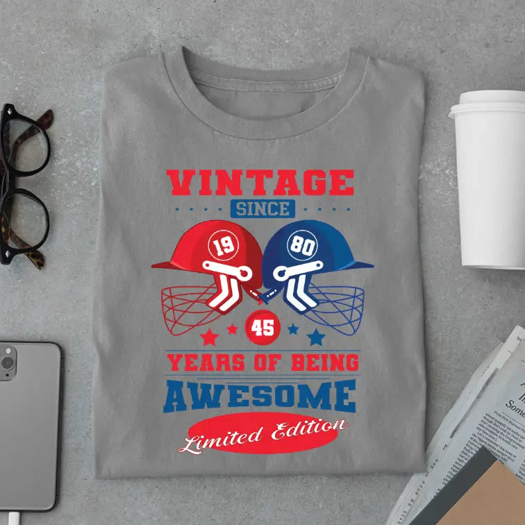 Vintage 1980 Limited Edition Retro Cricket Helmet T-Shirt – Premium Birthday Gift