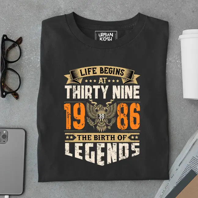 Life Begins at 39, The Birth of Legends Premium Unisex Birthday T-shirt