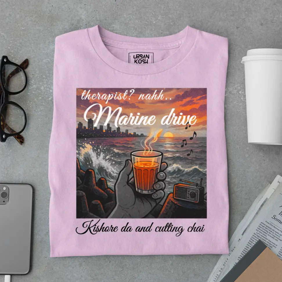 "Marine Drive, Kishore Da & Cutting Chai" – Premium Nostalgia T-Shirt