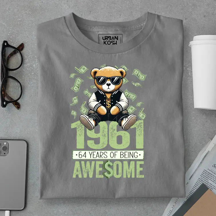 Teddy 1961, 64 Years of Being Awesome Premium Birthday T-Shirt