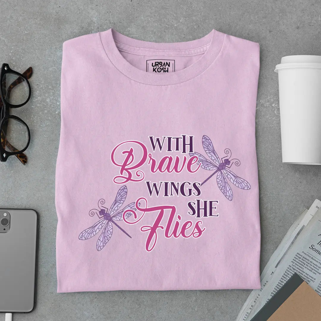 With Brave Wings She Flies Premium Butterfly T-Shirt for Women