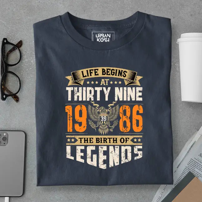 Life Begins at 39, The Birth of Legends Premium Unisex Birthday T-shirt