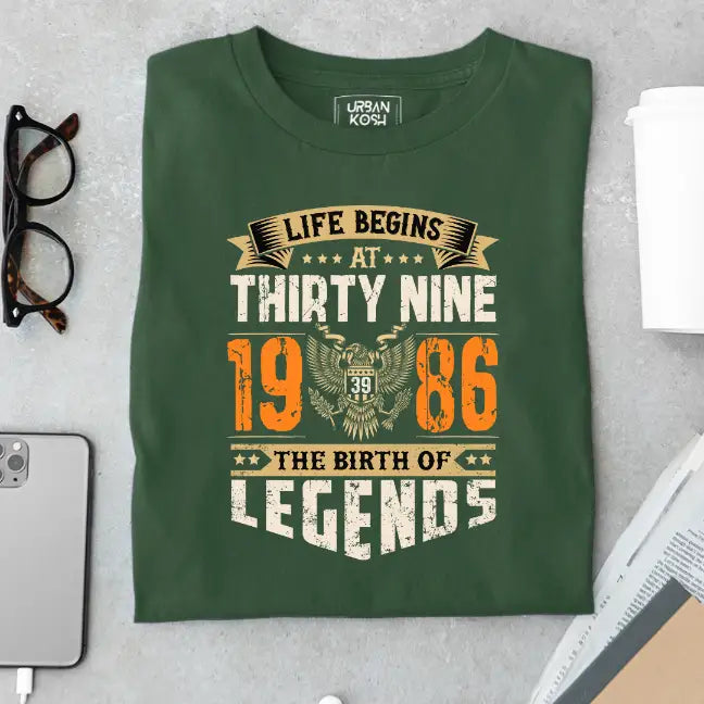 Life Begins at 39, The Birth of Legends Premium Unisex Birthday T-shirt