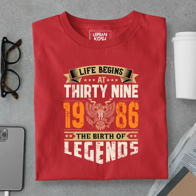 Life Begins at 39, The Birth of Legends Premium Unisex Birthday T-shirt