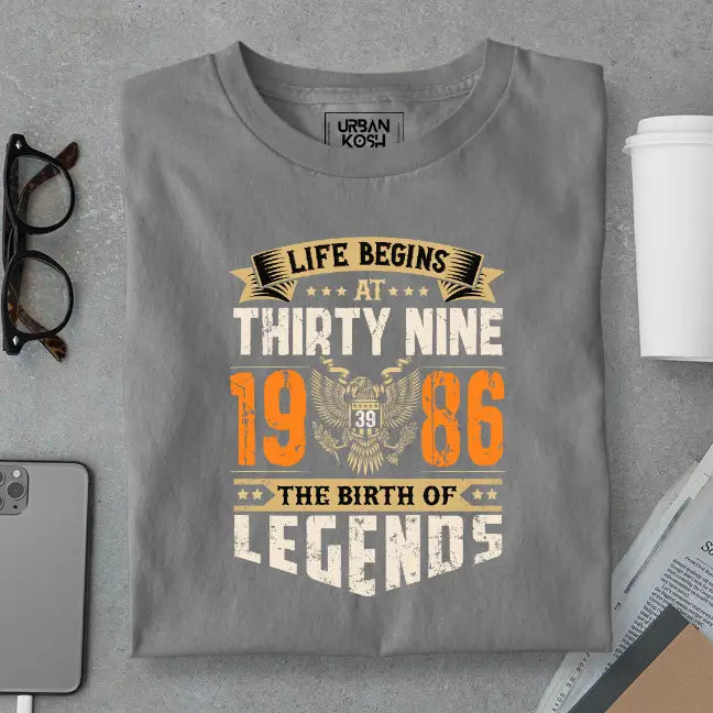 Life Begins at 39, The Birth of Legends Premium Unisex Birthday T-shirt