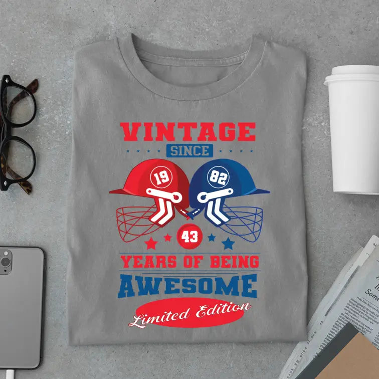 Vintage 1982 Limited Edition Retro Cricket Helmet T-Shirt – Premium Birthday Gift
