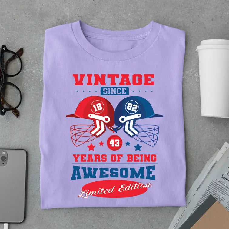 Vintage 1982 Limited Edition Retro Cricket Helmet T-Shirt – Premium Birthday Gift