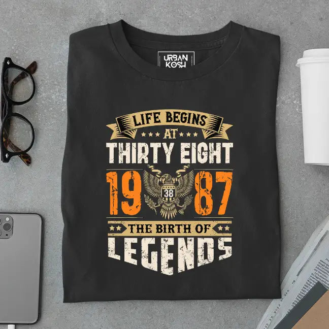 Life Begins at 38, The Birth of Legends Premium Unisex Birthday T-shirt