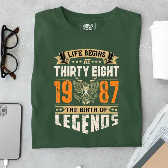 Life Begins at 38, The Birth of Legends Premium Unisex Birthday T-shirt