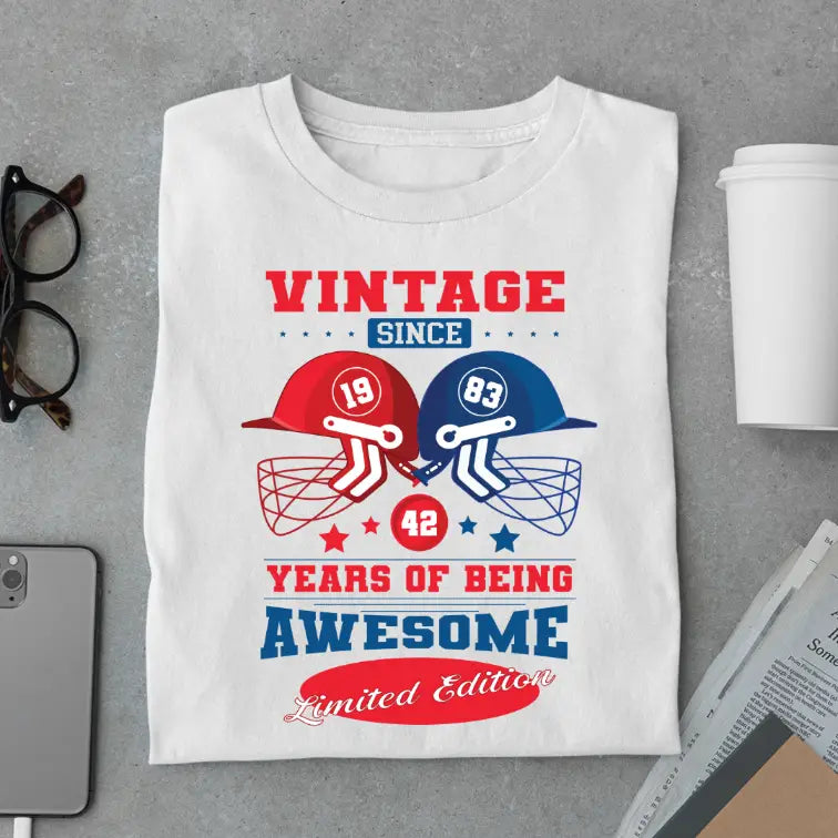 Vintage 1983 Limited Edition Retro Cricket Helmet T-Shirt – Premium Birthday Gift