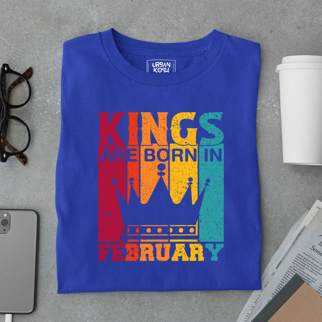 Vintage Kings are Born in February Limited Edition Premium Birthday T-Shirt